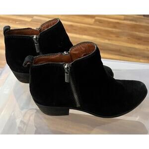 Lucky Brand Womens Fineses Ankle Boots Black Suede Block Heel Zip Up Size 6.5 M
